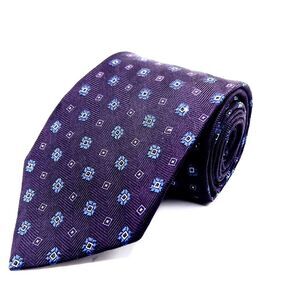 BROOKS BROTHERS Makers Purple Repp Silk Tie With‎ Blue Square Geometric Design